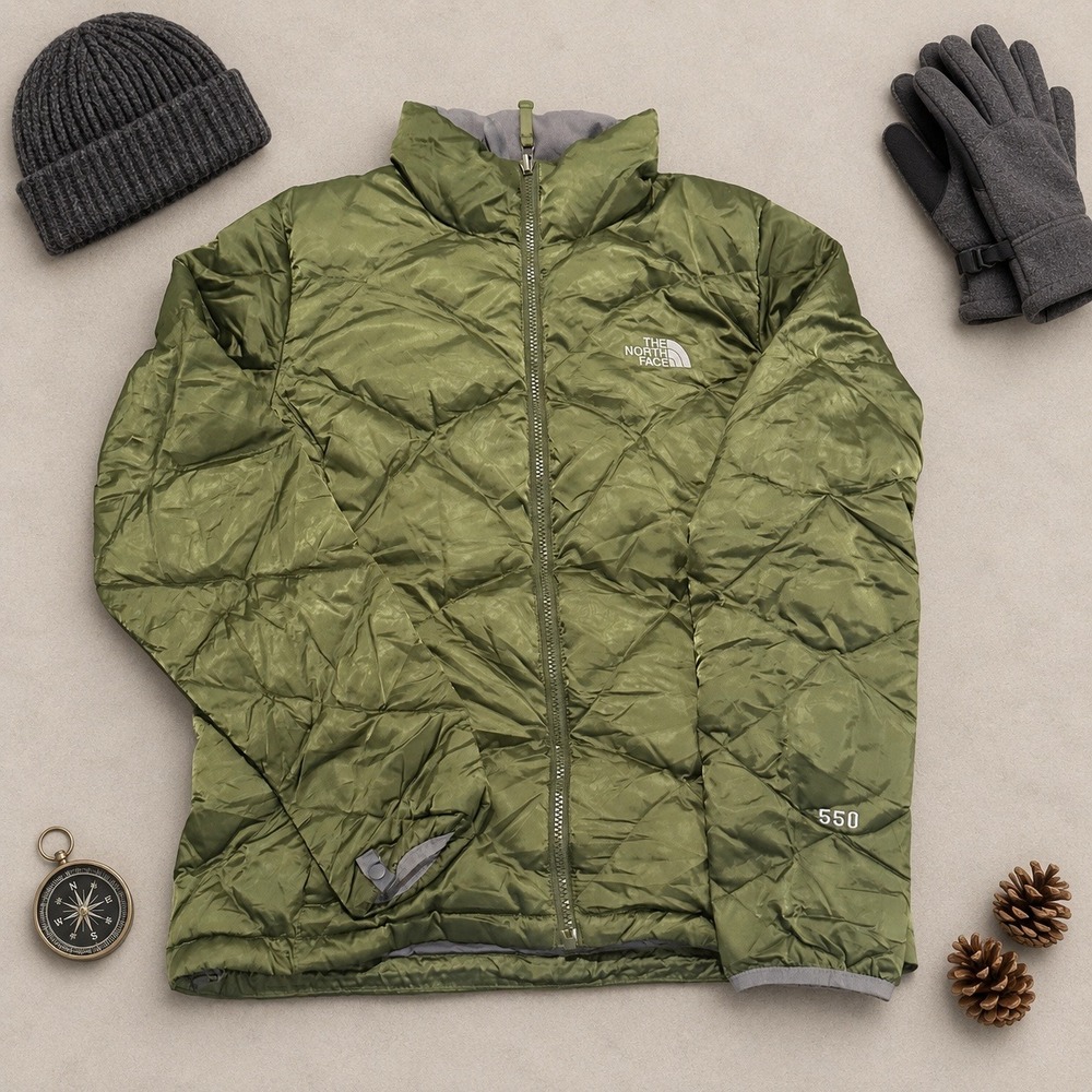 The North Face ALIS 550 Goose Down Jacket Womens M Olive Green Y2K Puffer